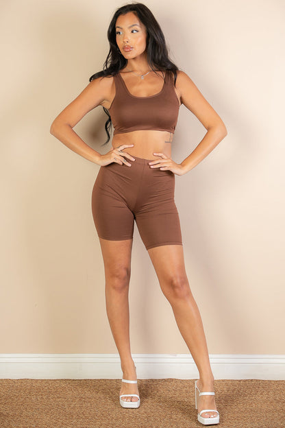 Solid Color Crop Tank Top & Biker Shorts Active Set (CAPELLA)