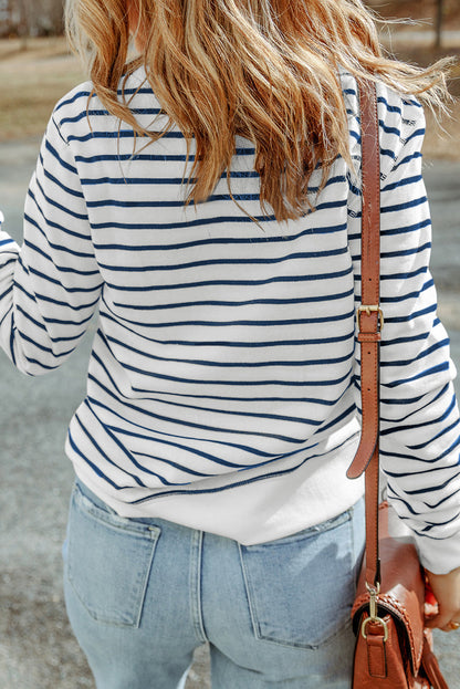 Hannah Striped Print Ribbed Trim Long Sleeve Top