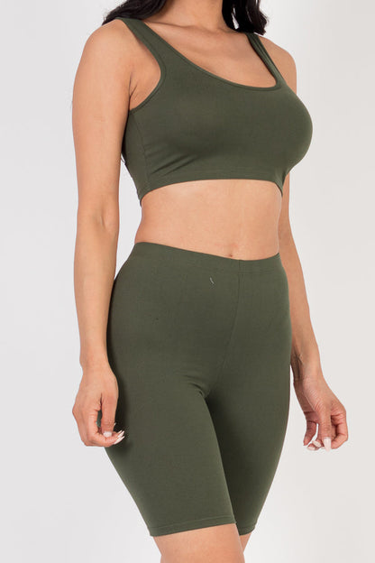 Solid Color Crop Tank Top & Biker Shorts Active Set (CAPELLA)