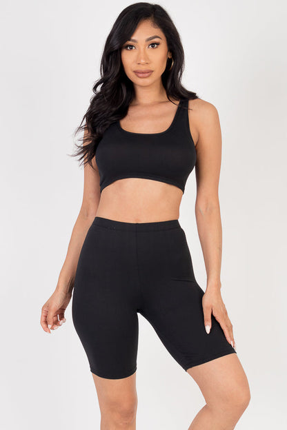 Solid Color Crop Tank Top & Biker Shorts Active Set (CAPELLA)