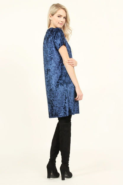 Short Sleeve Crushed Velvet Tunic Dress