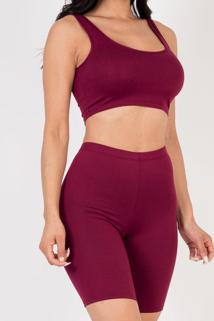 Solid Color Crop Tank Top & Biker Shorts Active Set (CAPELLA)