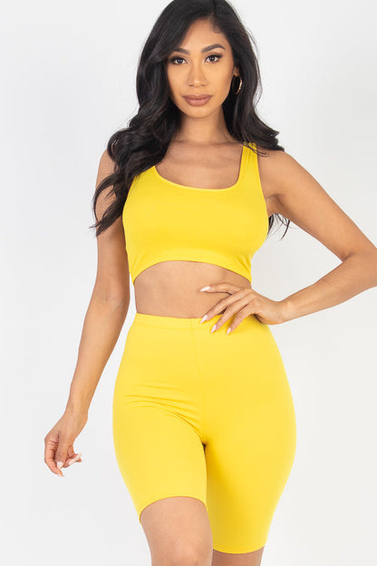 Solid Color Crop Tank Top & Biker Shorts Active Set (CAPELLA)