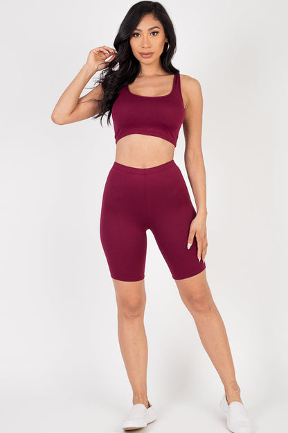 Solid Color Crop Tank Top & Biker Shorts Active Set (CAPELLA)