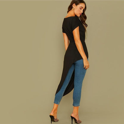 Black Off Shoulder Twist Front Asymmetrical Hem Bardot Top