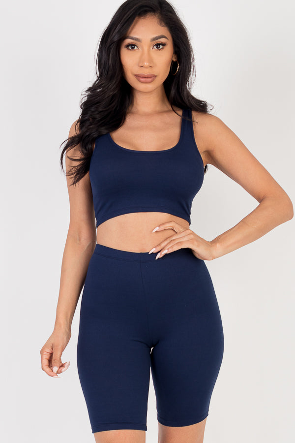 Solid Color Crop Tank Top & Biker Shorts Active Set (CAPELLA)