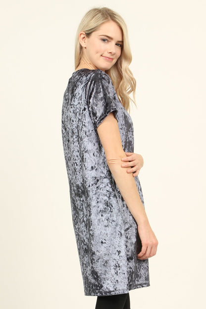 Short Sleeve Crushed Velvet Tunic Dress