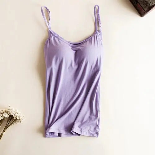 Padded Bra Tank Top Women Modal Spaghetti Strap Camisole With Built in Bra Solid Cami Top Female Tops Vest Fitness Clothing