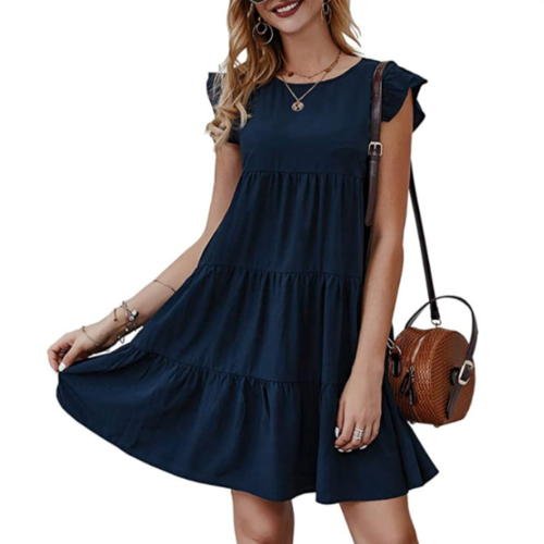 womens flowy dress with cap sleeves