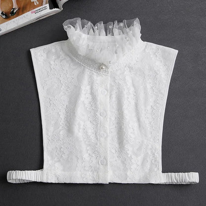 Fashion 2024 Front Tie White Fake Collar for Women Stand Detachable Collar Fake Girls Vintage Lace Ladies False Blouse Collar