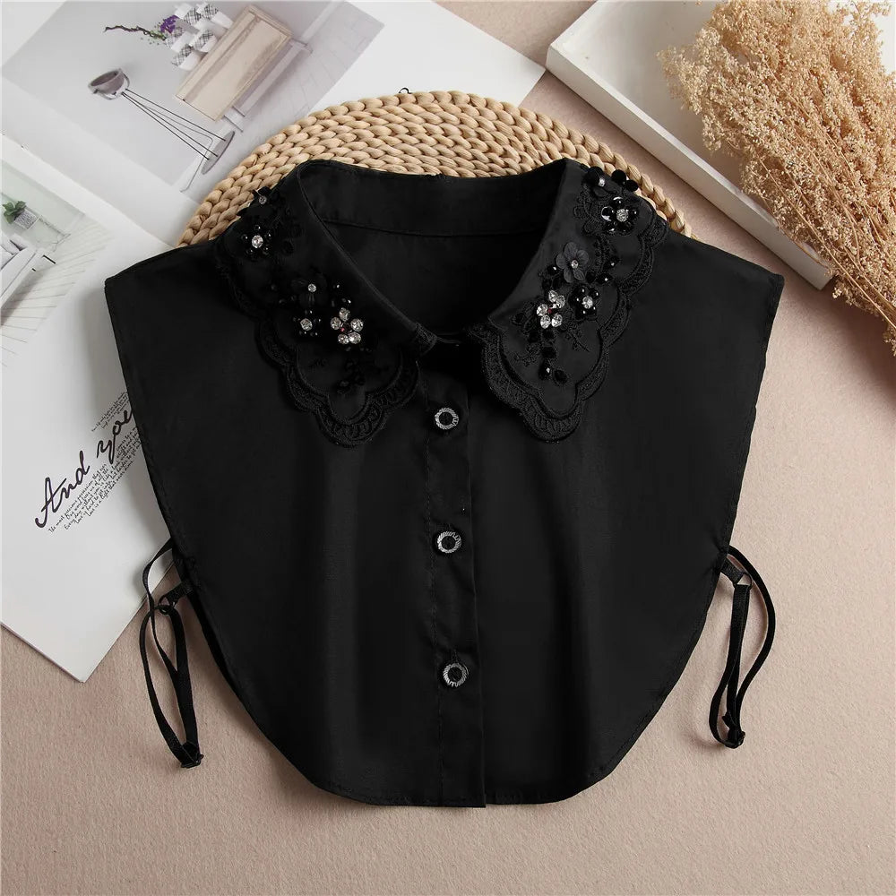 Fashion 2024 Front Tie White Fake Collar for Women Stand Detachable Collar Fake Girls Vintage Lace Ladies False Blouse Collar