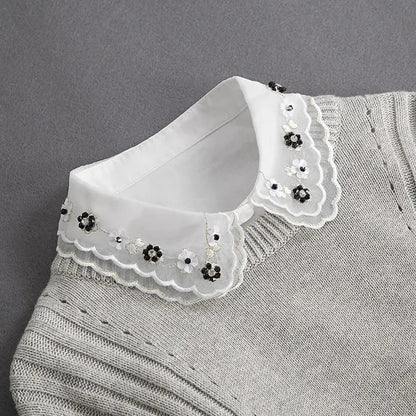 Fashion 2024 Front Tie White Fake Collar for Women Stand Detachable Collar Fake Girls Vintage Lace Ladies False Blouse Collar