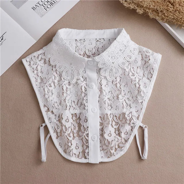 Fashion 2024 Front Tie White Fake Collar for Women Stand Detachable Collar Fake Girls Vintage Lace Ladies False Blouse Collar