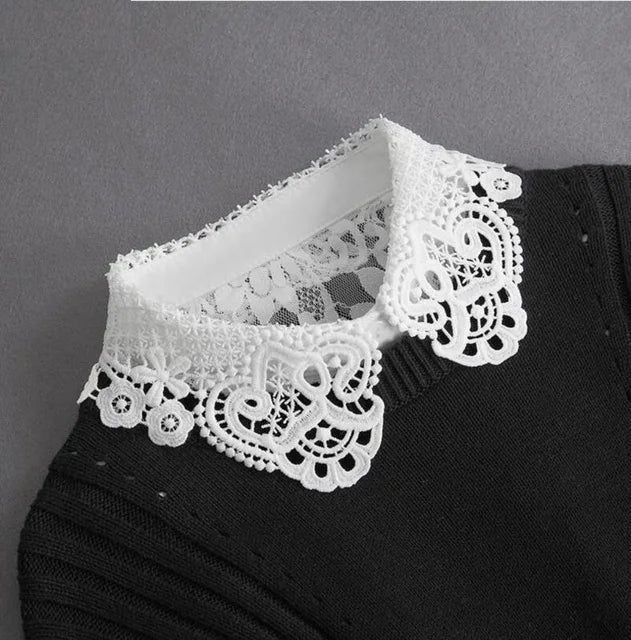 Fashion 2024 Front Tie White Fake Collar for Women Stand Detachable Collar Fake Girls Vintage Lace Ladies False Blouse Collar