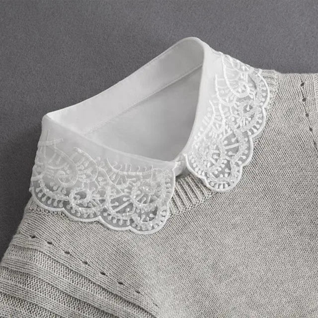 Fashion 2024 Front Tie White Fake Collar for Women Stand Detachable Collar Fake Girls Vintage Lace Ladies False Blouse Collar