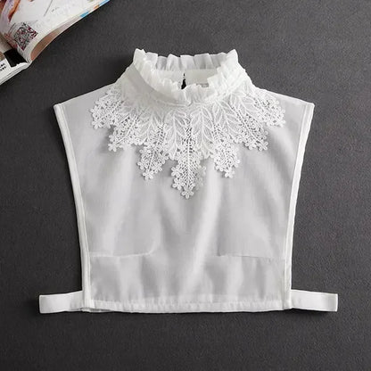 Fashion 2024 Front Tie White Fake Collar for Women Stand Detachable Collar Fake Girls Vintage Lace Ladies False Blouse Collar