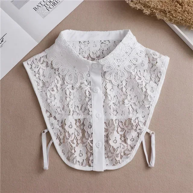 Fashion 2024 Front Tie White Fake Collar for Women Stand Detachable Collar Fake Girls Vintage Lace Ladies False Blouse Collar