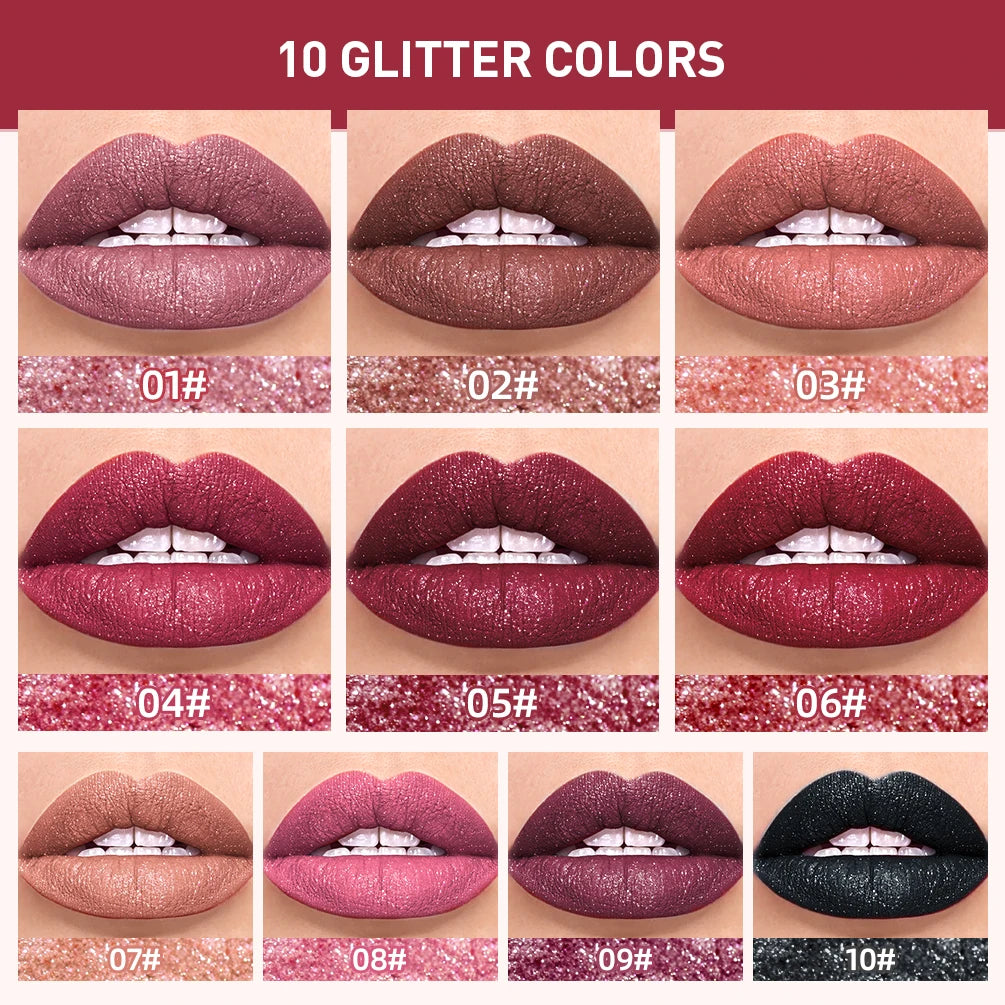 QIBEST Waterproof Diamond Shimmer Glitter Lipgloss Matte Liquid Lipstick Shiny Pearl Lip Glaze Long Lasting LipTint Women Makeup