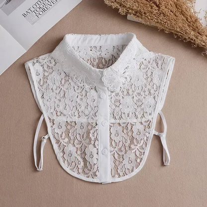 Fashion 2024 Front Tie White Fake Collar for Women Stand Detachable Collar Fake Girls Vintage Lace Ladies False Blouse Collar