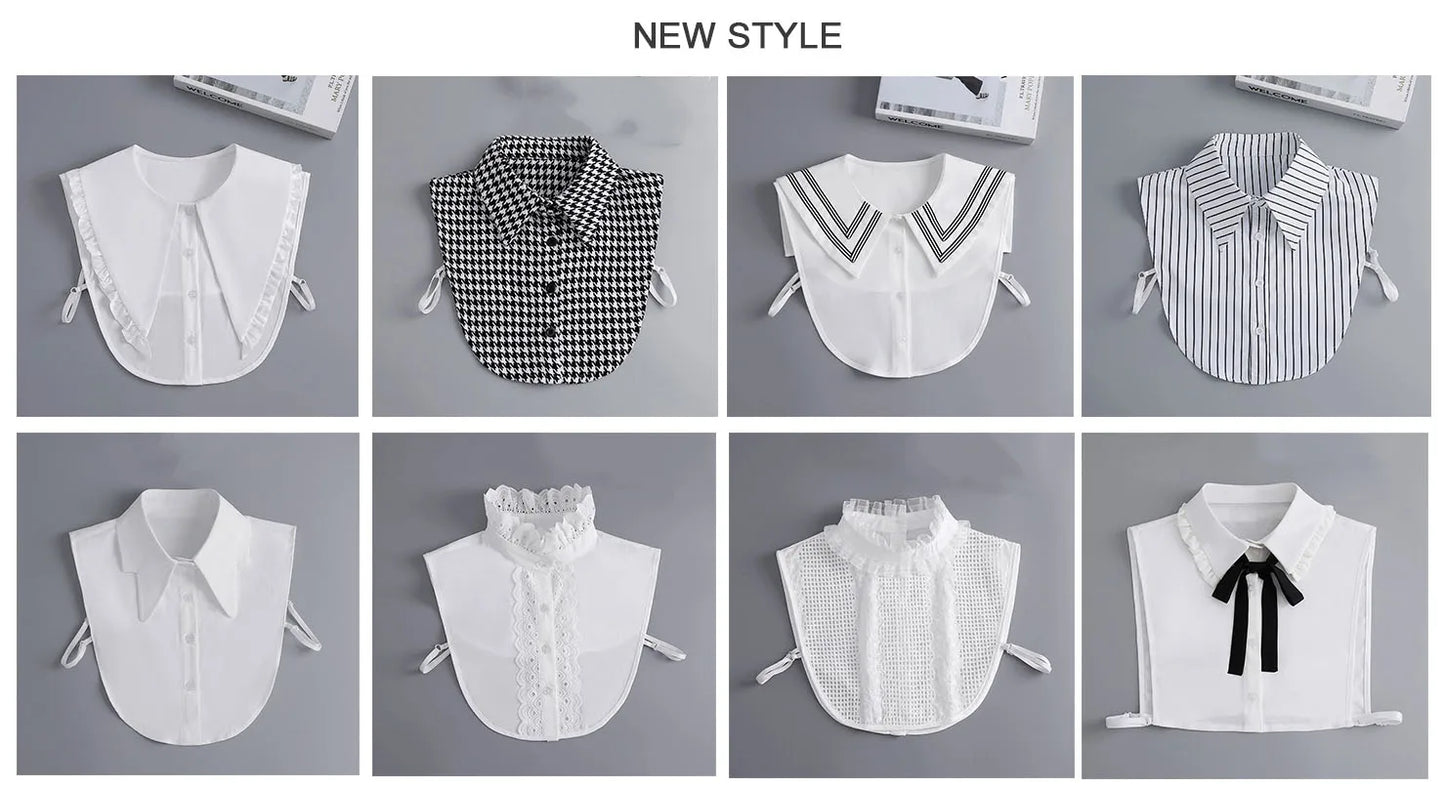 Fashion 2024 Front Tie White Fake Collar for Women Stand Detachable Collar Fake Girls Vintage Lace Ladies False Blouse Collar