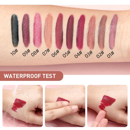 QIBEST Waterproof Diamond Shimmer Glitter Lipgloss Matte Liquid Lipstick Shiny Pearl Lip Glaze Long Lasting LipTint Women Makeup