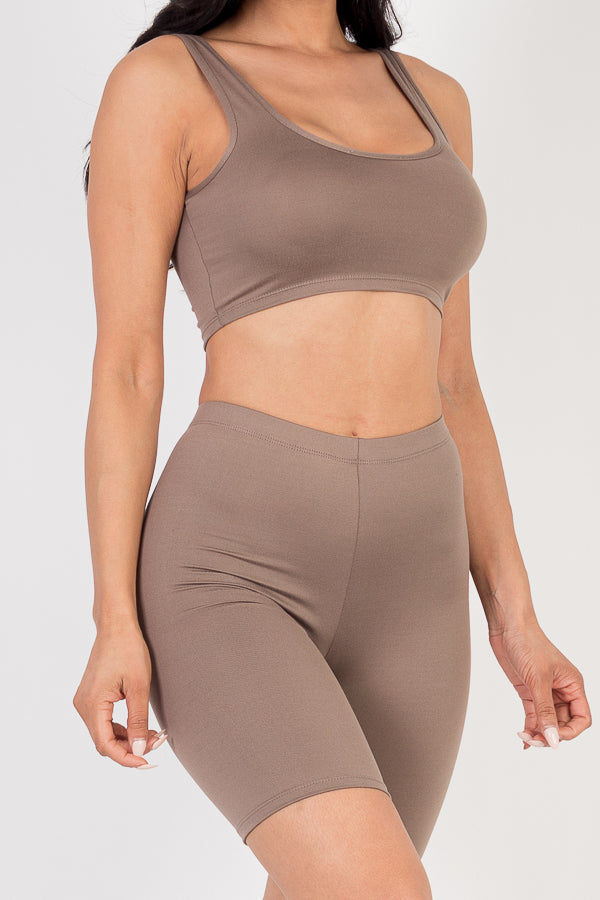 Solid Color Crop Tank Top & Biker Shorts Active Set (CAPELLA)