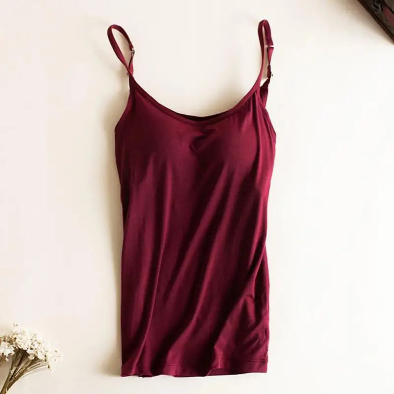 Padded Bra Tank Top Women Modal Spaghetti Strap Camisole With Built in Bra Solid Cami Top Female Tops Vest Fitness Clothing