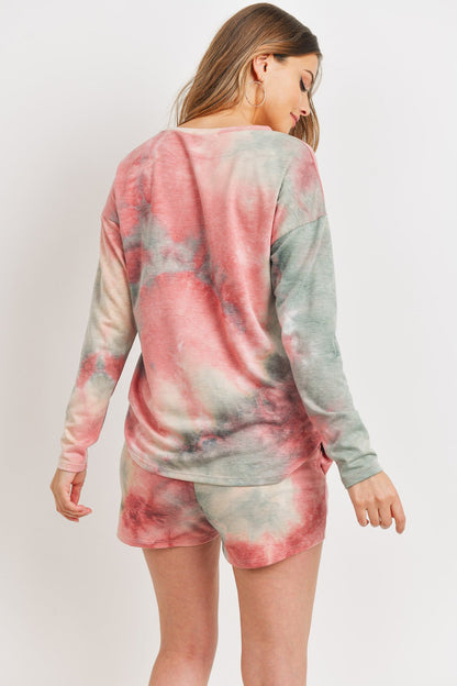 Tie Dye Top and Shorts Set With Self Tie