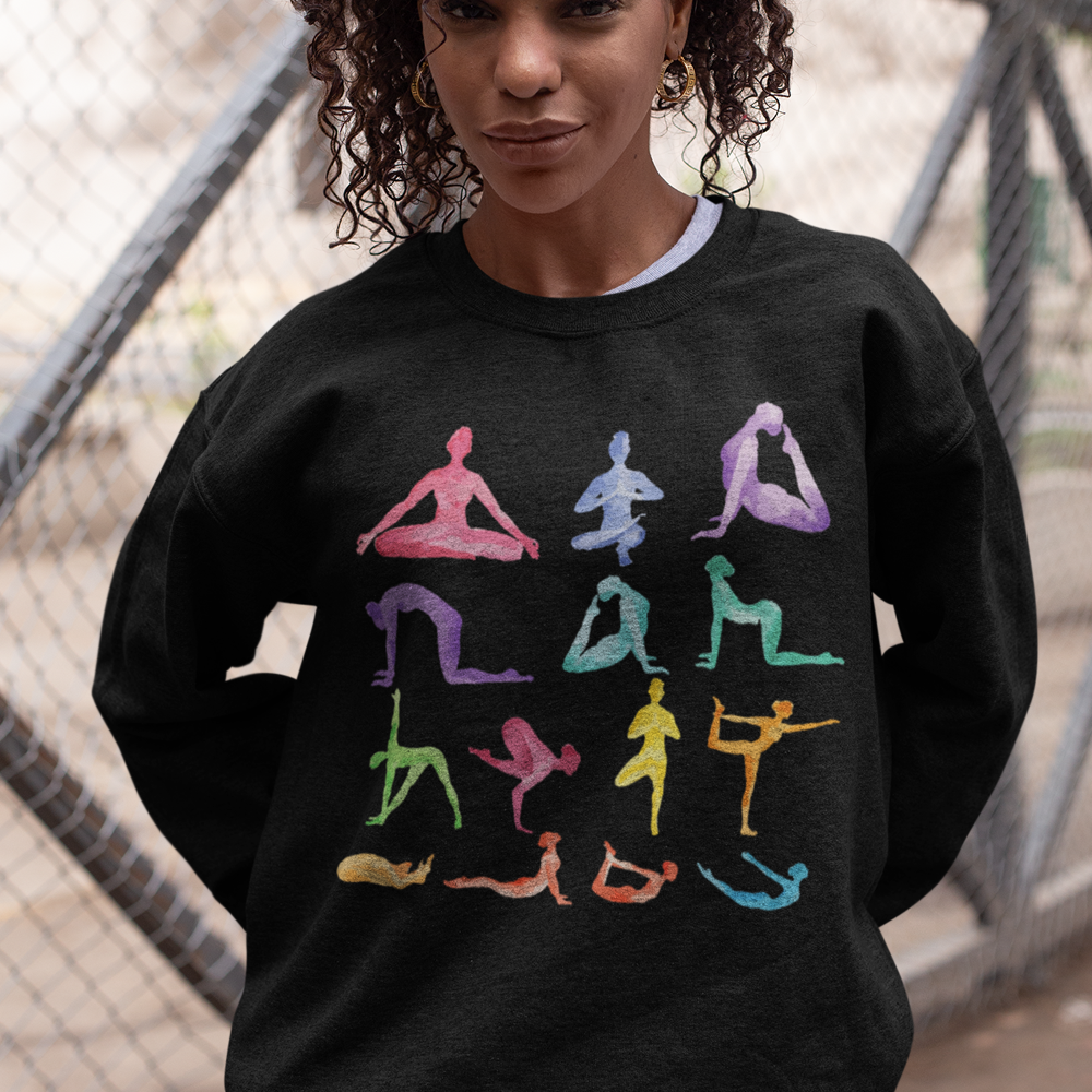 yoga theme crewneck sweatshirt