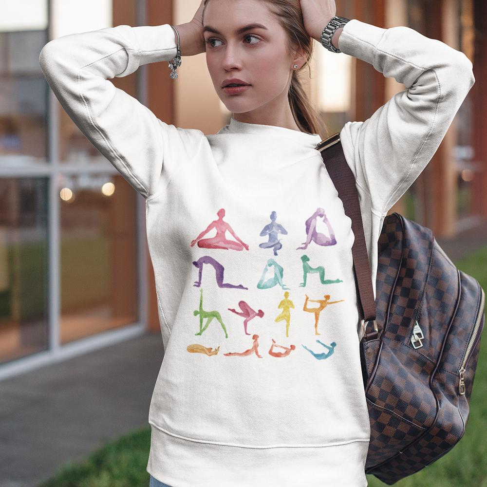 yoga theme crewneck sweatshirt