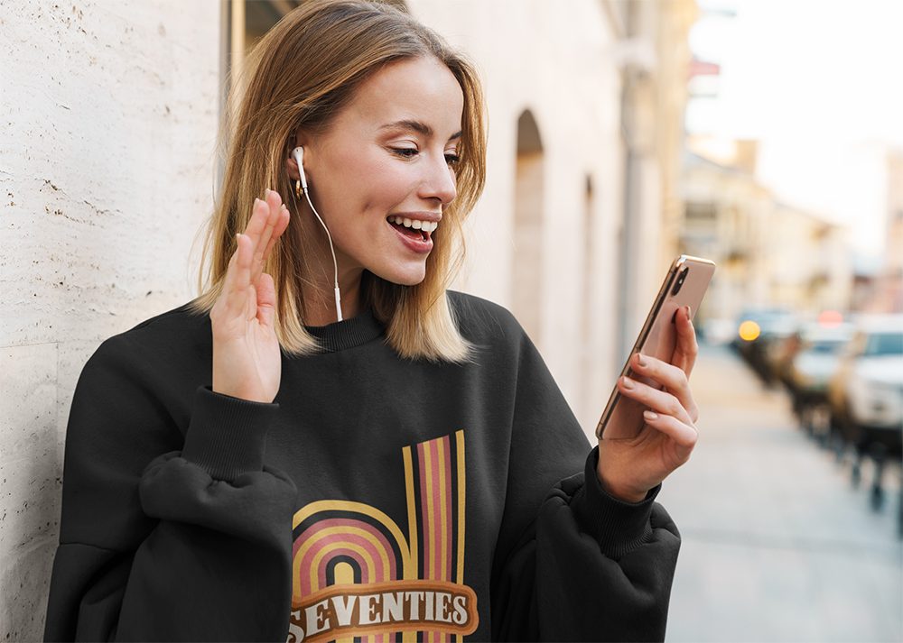 womens retro 70's crewneck sweatshirt