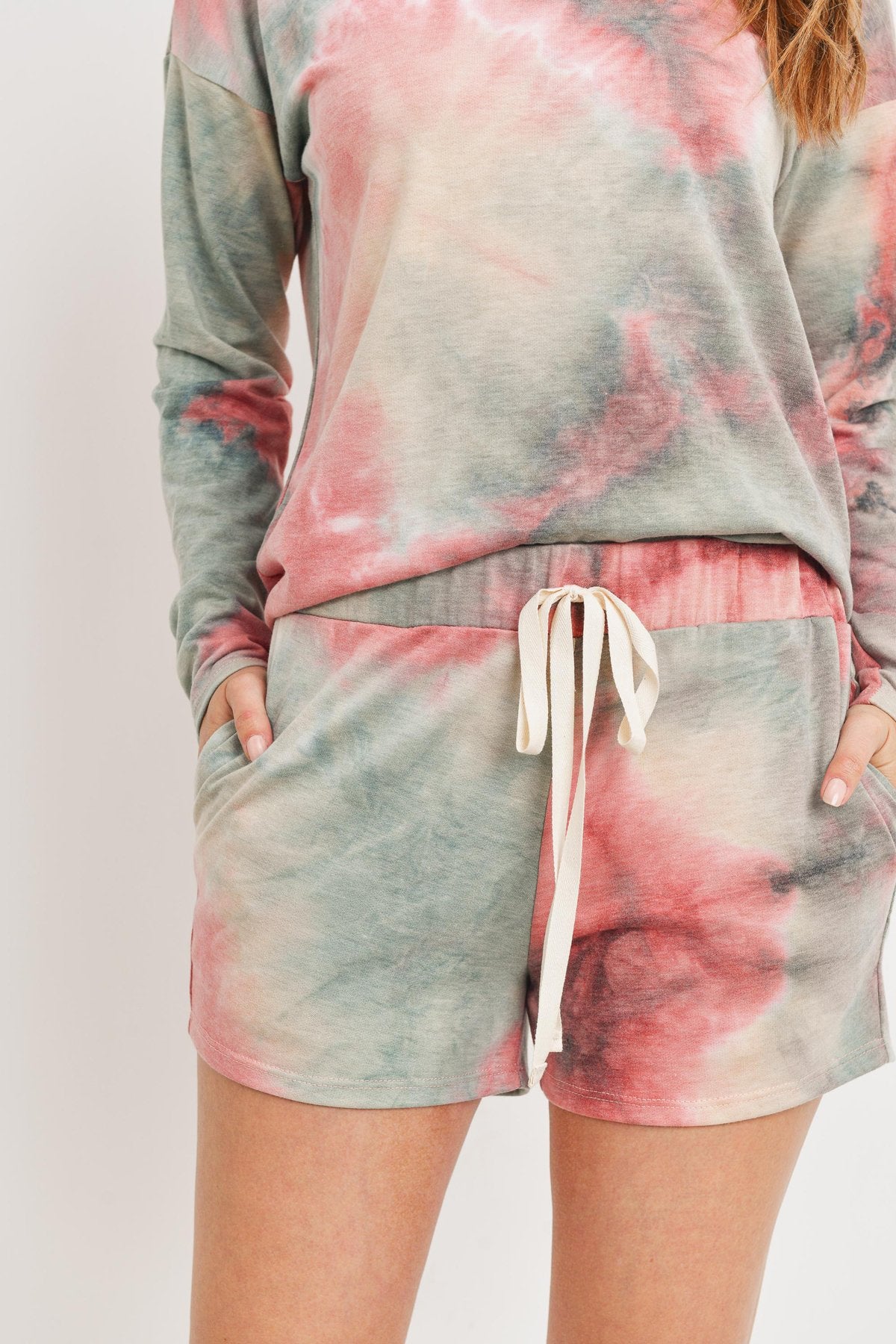 Tie Dye Top and Shorts Set With Self Tie