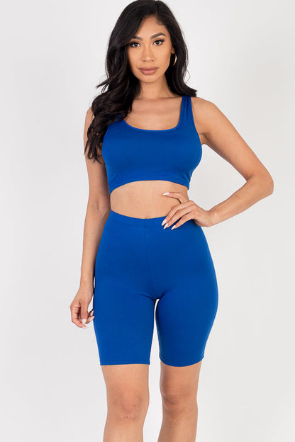 Solid Color Crop Tank Top & Biker Shorts Active Set (CAPELLA)