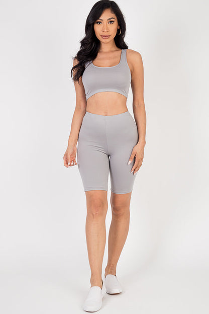 Solid Color Crop Tank Top & Biker Shorts Active Set (CAPELLA)