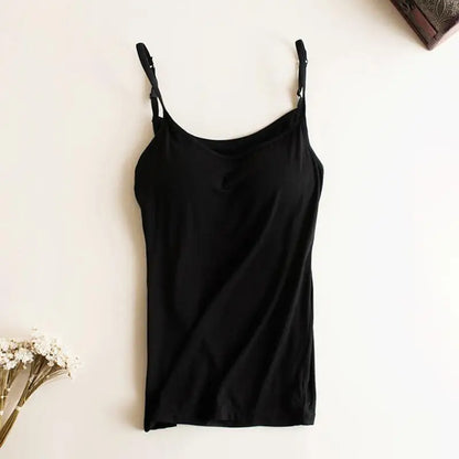 Padded Bra Tank Top Women Modal Spaghetti Strap Camisole With Built in Bra Solid Cami Top Female Tops Vest Fitness Clothing